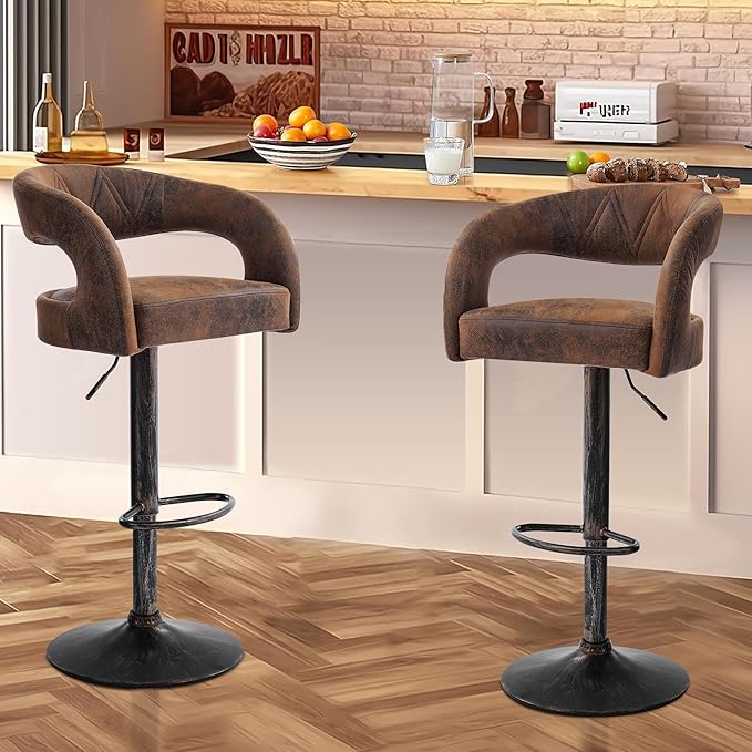 VECELO Bar Stools Set of 2 Adjustable Swivel Modern Pu Leather Barstools - Image 7