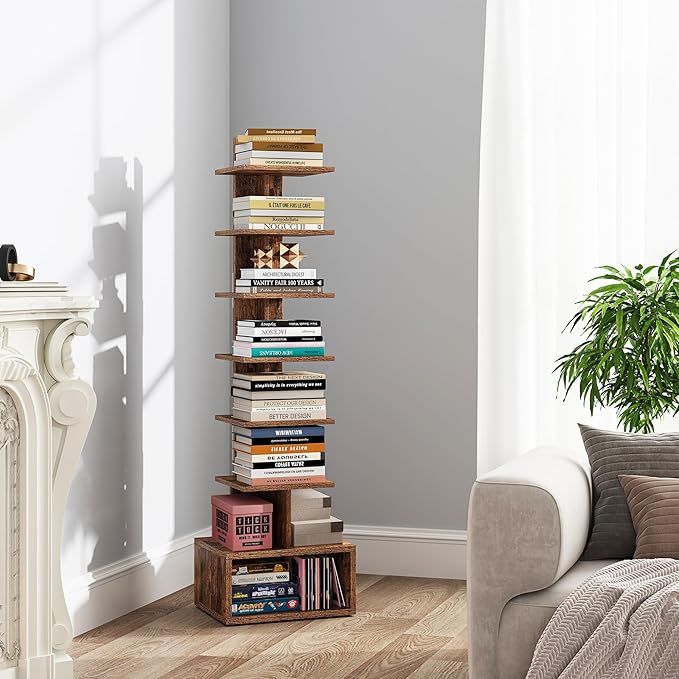TUTOTAK Narrow Bookshelf, Vertical 8-Tier Bookcase, Spine Book Shelf by WelcometotheTUTOTAKHome