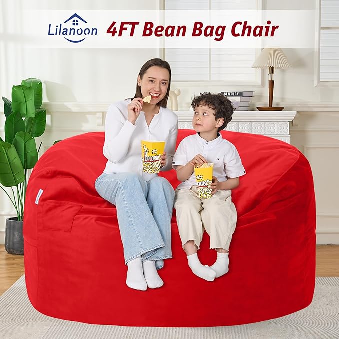 4FT Bean Bag Chair with Ultra Soft Velvet Cover Bean Bag Sofa with Memory Foam - Image 3