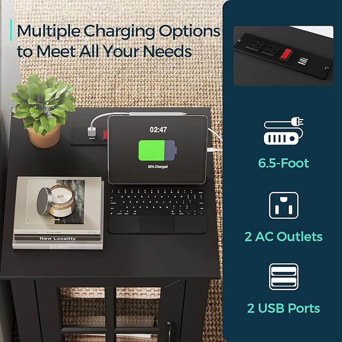 LINSY HOME End Table with Charging Station, Modern Side Table with Storage - Image 4