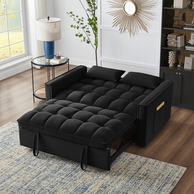 KEIKI Velvet Loveseat Convertible Sofa Bed Sleeper Chair - Image 2
