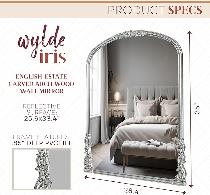 English Estate Carved Arch Wood Wall Mirror, Mirror - Image 3
