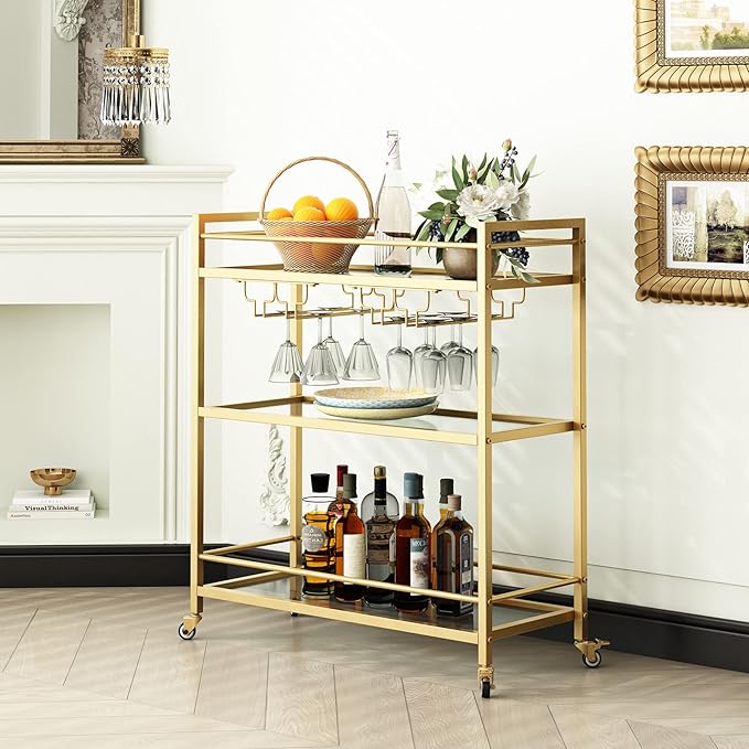 Glass Gold Bar Carts for Home - Image 4