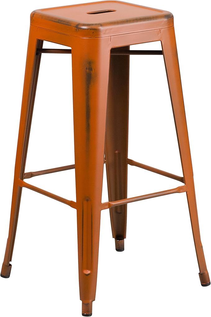 Flash Furniture Kai Commercial Grade 4 Pack 30" High Backless Distressed Orange - Image 2