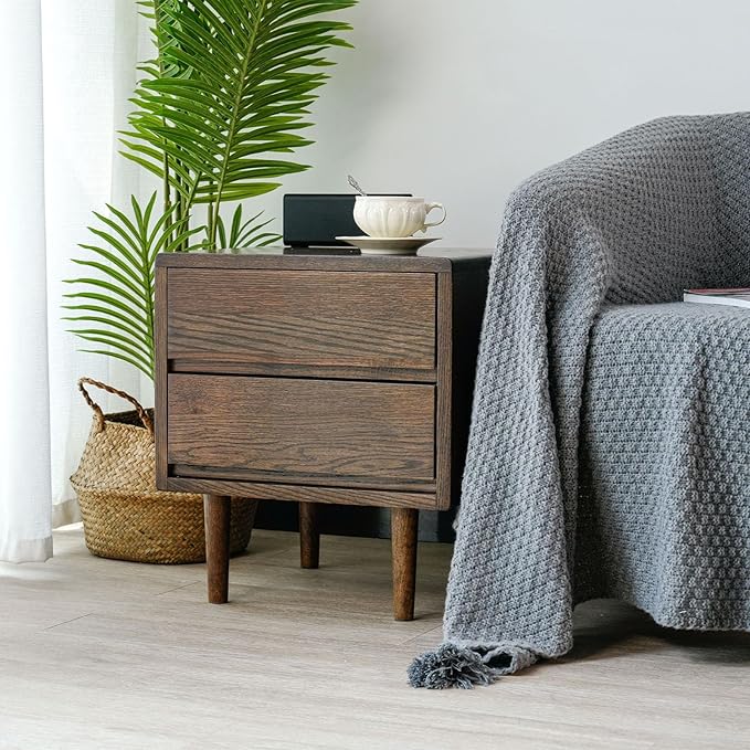 Night Stand, Mid Century Modern Nightstand w/2 Drawers, Boho Small Bedside Table - Image 4