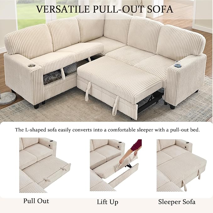 Ball & Cast Modular Sectional Sleeper Sofa Bed, L-Shaped Couch W/Pull Out Bed - Image 4