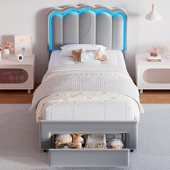 Twin Upholstered LED Bed Frame - Image 3