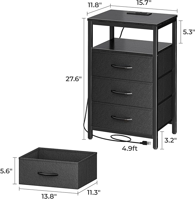 Huuger Nightstands Set of 2, 27.6 Inch End Tables - Image 3