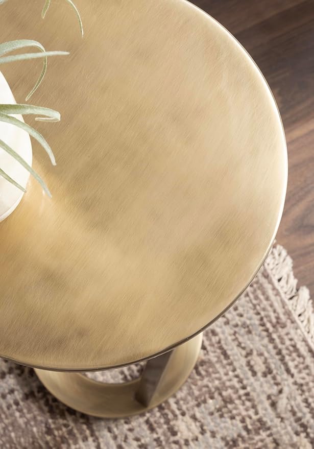 Kate and Laurel Aja Modern Metal Round Drink Table, Antique Brass, Decorative - Image 6