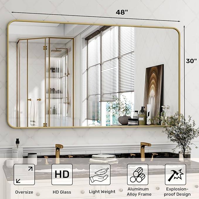 30 x 48 Inch Bathroom Mirror, Rounded Rectangular Vanity Mirror - Image 5