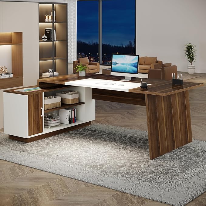 Tribesigns L-Shaped Executive Office Desk, 70.5-Inch Mid-Century Modern by Tribesigns