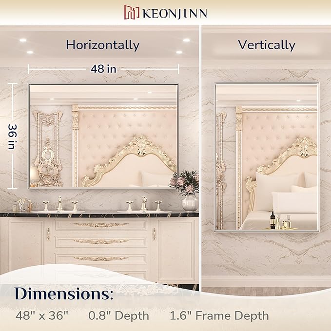 Keonjinn 48 x 36 Inch Silver Bathroom Mirror - Image 7