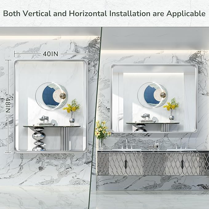 TokeShimi 48x40 Inch Brushed Silver Bathroom Mirror - Image 8