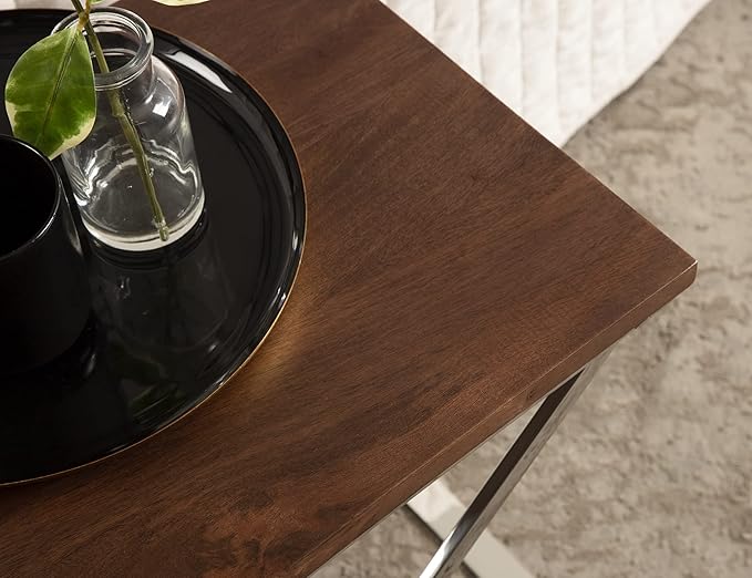 Kate and Laurel Laraway Modern Side Table, Walnut Brown and Silver, Metal End - Image 4