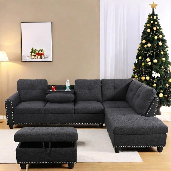 L Shaped Sectional Couch with Otttoman, Apartments by FONTOI