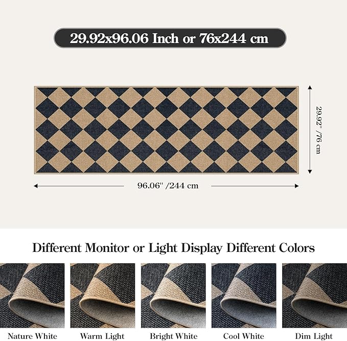 Lahome Checkered Easy Jute Runner Rug, 2x8 Hallway Kitchen Runner Rug Non Slip - Image 2