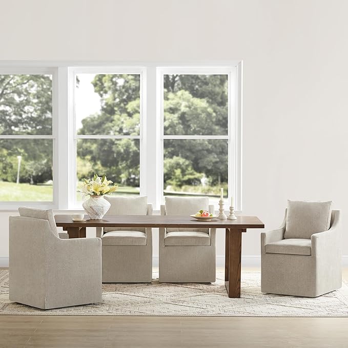 Upholstered Dining Chairs with Casters Easy Assembly Side Deskchair with Rollers by Kislot