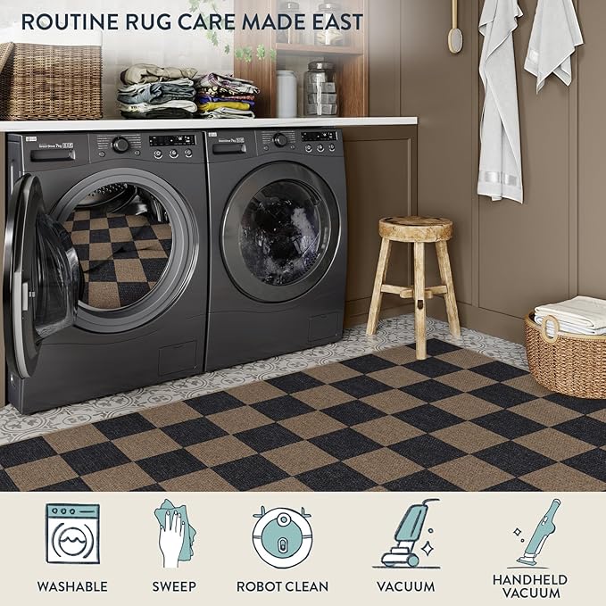 Lahome Checkered Easy Jute 2x8 Runner Rug, Washable Kitchen Runner Rug Non Slip - Image 5