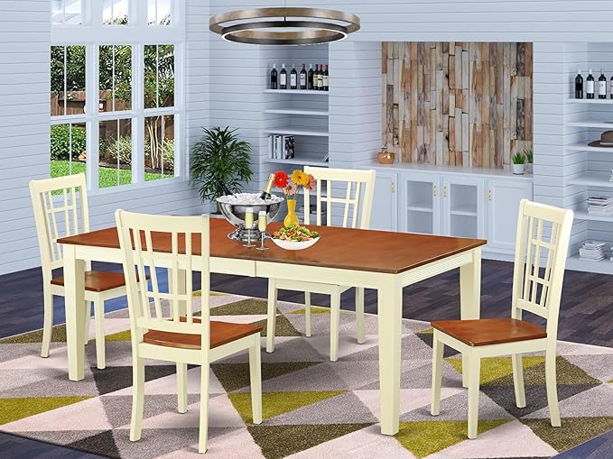 East West Furniture QUNI5-WHI-W 5 Piece Dining Room Table Set Includes a - Image 2