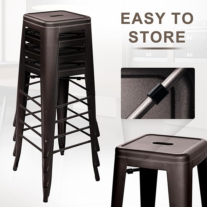 30 Inches Metal Bar Stools, High Backless Stools, Indoor Outdoor Stackable - Image 5