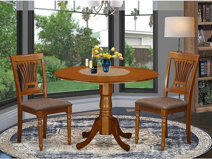 East West Furniture DLPL3-SBR-C 3 Piece Dining Room Table Set Contains a Round - Image 6