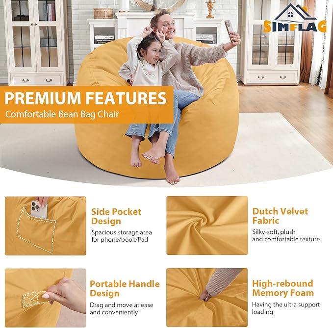 3FT Bean Bag Chair, Comfy Bean Bag Chairs - Image 4