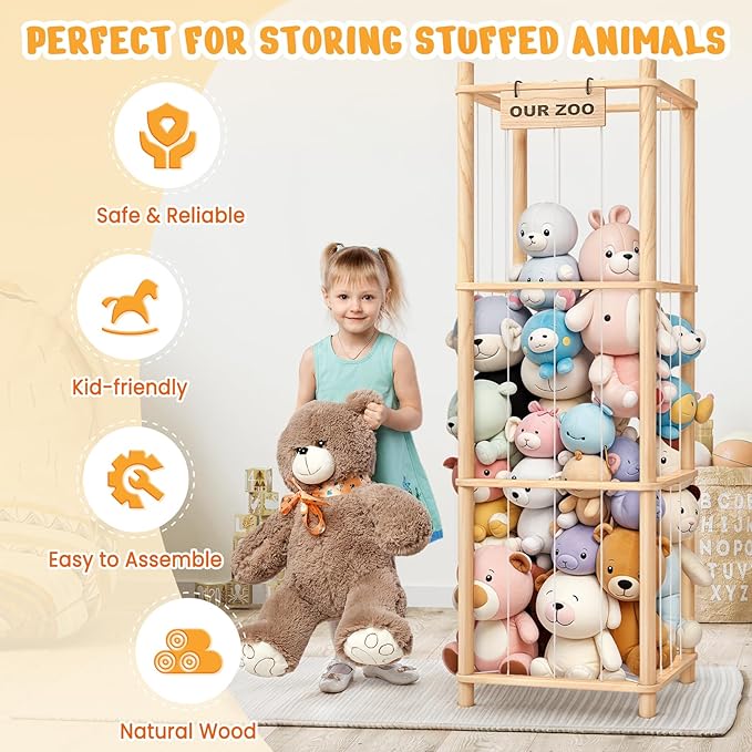Stuffed Animal Storage & Organizer, Wooden Cute Zoo Toy Holder - Image 2