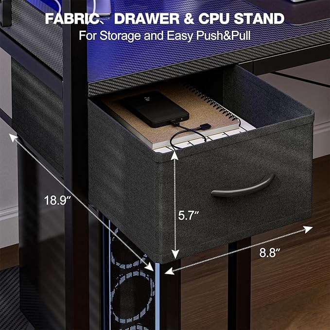Gaming Desk 40 Inch with Power Outlet and LED Light, Computer Desk with - Image 8