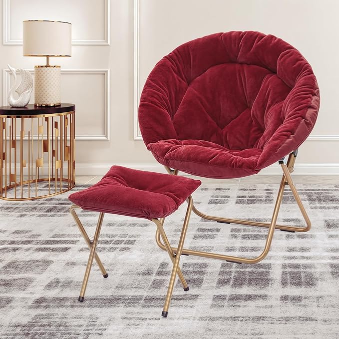 MoNiBloom Round Folding Faux Fur Saucer Chair - Image 2