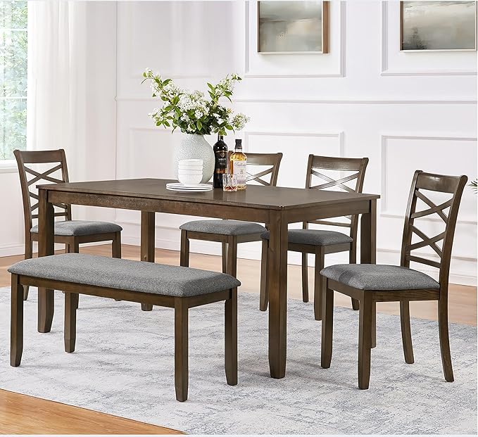 soges 6 Piece Kitchen Dining Set, Rectangular Wooden Dining Table by soges