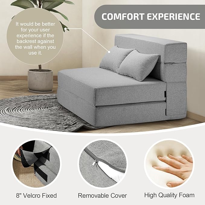 Folding Sofa Bed with Pillows- Convertible Chair Floor Couch & Sleeping Mattress - Image 4