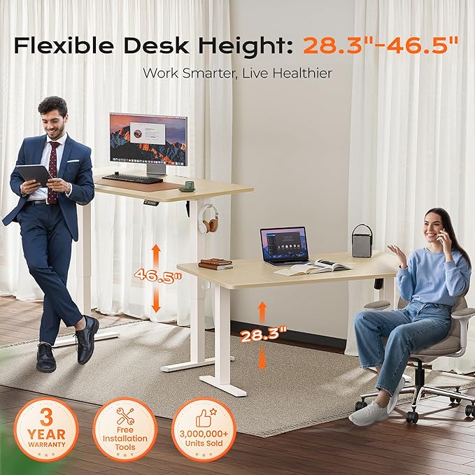 Huuger 55 x 28 Large Electric Standing Desk, Height Adjustable Desk, 27.6" Deep - Image 3