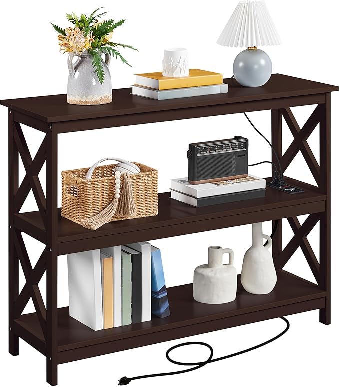 Yaheetech Console Table with Power Outlet, 3 Tier Narrow Sofa Couch Table with by Yaheetech