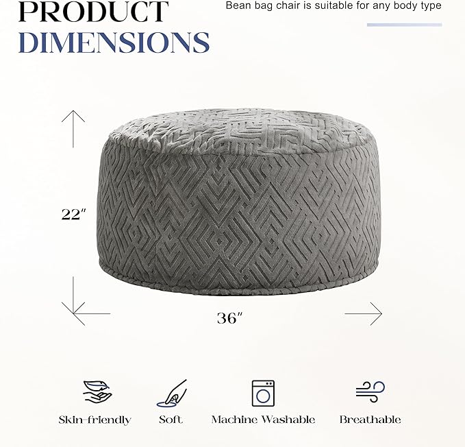 Hobestluk Bean Bag Chairs Adults Beanbag Chair - Image 2