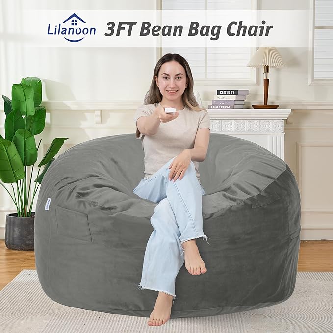 3FT Bean Bag Chair with Ultra Soft Velvet Cover Bean Bag Sofa with Memory Foam - Image 3