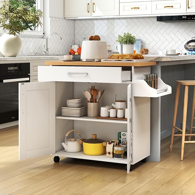 COSTWAY Kitchen Island On Wheels, Rolling Storage Trolley Cart - Image 2