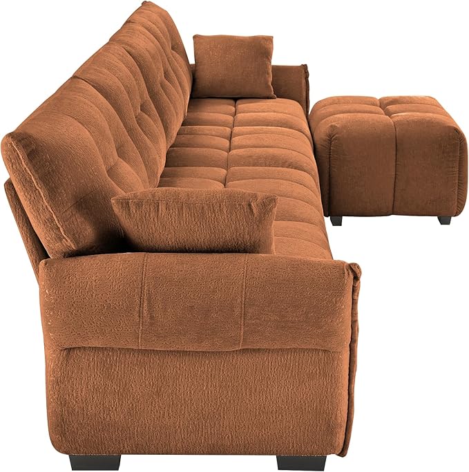 Modern Chenille Fabric 4-Seat Sofa w/Ottoman+2 Pillows, Premium Upholstery - Image 7