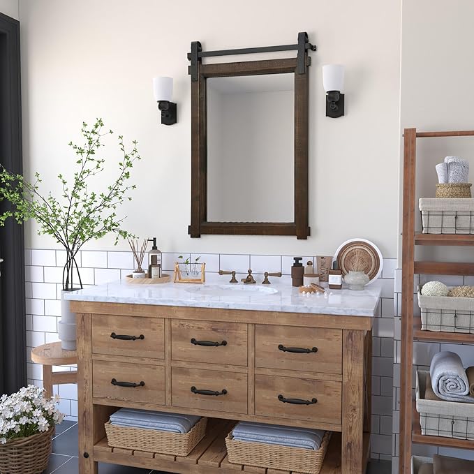 Rustic Barn Door Mirror: 24"x36" Brown Farmhouse Wood Frame - Image 4
