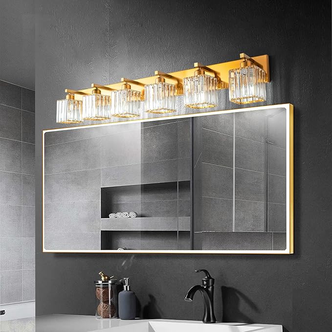 Modern 6-Light Gold Brushed Brass Finish Crystal Wall Light - Image 3
