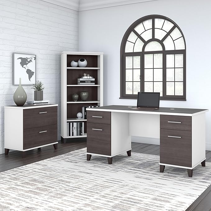 Bush Furniture Somerset 5 Shelf Bookcase in Storm Gray, Tall Bookshelf - Image 4