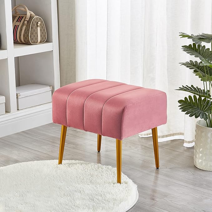Ball & Cast Upholstered Velvet Ottoman, Footrest 18"W x 15.75"D x 17.5"H Rose - Image 5
