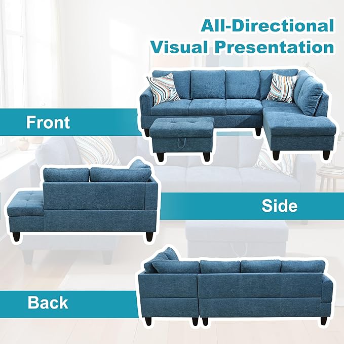 Couches for Living Room Modern L Shaped Couch Comfy Flannel Fabric 3 Pieces - Image 6
