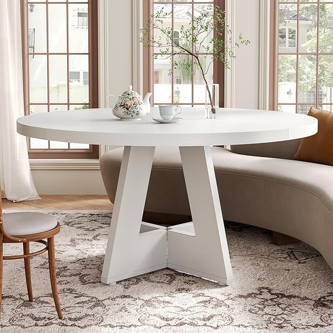 LITTLE TREE Round Dining Table for 4-6 People, 47 Inches White Circle Dinner - Image 7