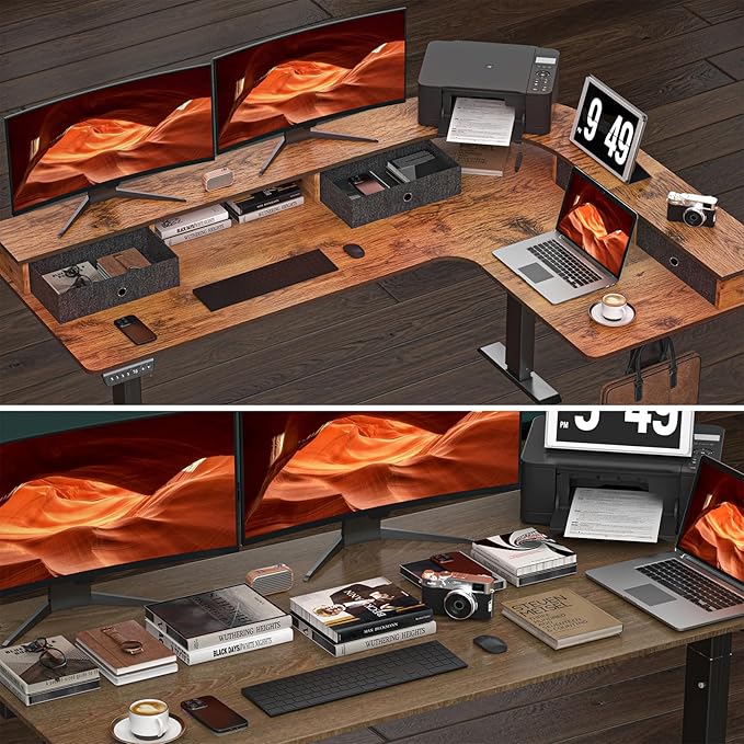 L-Shaped Electric Height Adjustable Desk, 67-inch Reinforced Motor Office Desk - Image 6