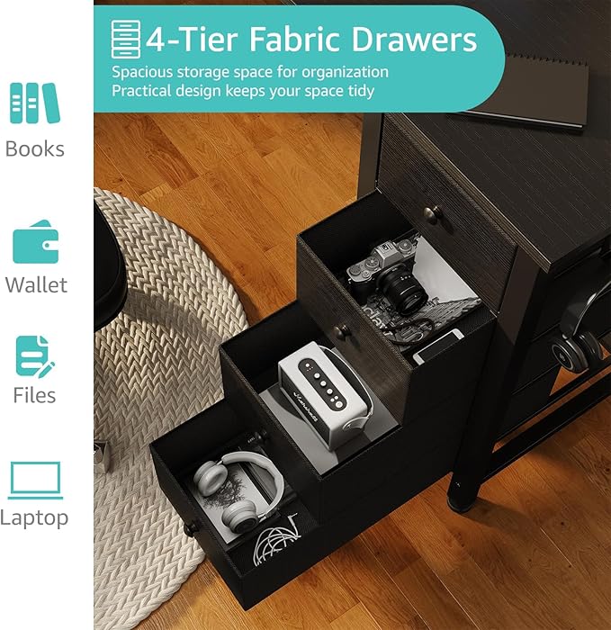 Lufeiya Gaming Desk with 4 Fabric Drawers & Storage Shelves, 63 inch Computer - Image 6