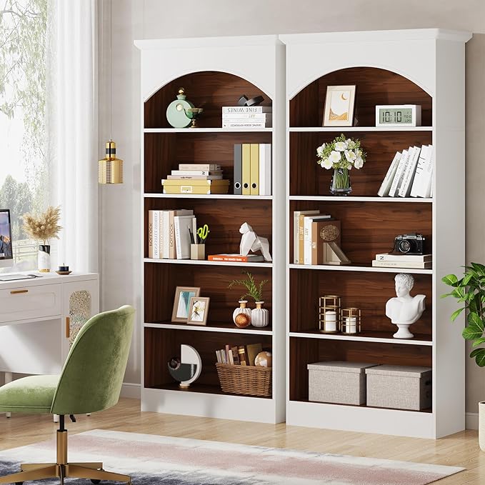 LITTLE TREE 70.9" White Bookcase, 5-Tier Tall Bookshelf - Image 2