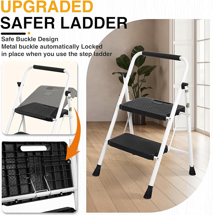 2 Step Ladder, Portable Steel Folding Step Stool - Image 2