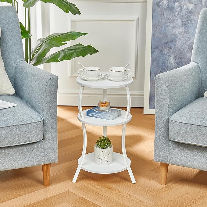 Vintage Small Round Side Table, 3-Tier Slim Waist Circular End Table - Image 4