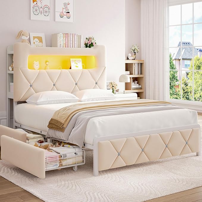 Queen Upholstered LED Bed Frame by JOCOEVOL