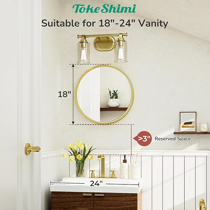 TokeShimi 18 in Brushed Gold Wall Mirror Framed Round Bathroom Mirror - Image 2